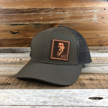 1887 Peter Lasered Leather Patch Trucker Hat - Chip/Grey